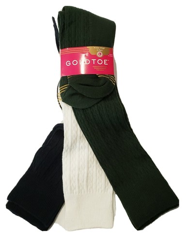 6 Pair GoldToe EZ Match Knee High Girls Socks Kids Size 2-10.5 Blue White Green - Picture 2 of 6