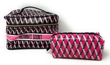 Victoria  s Secret Soft Weekender Train Case, Make-up Bag Duo 2pc Set V-Logo