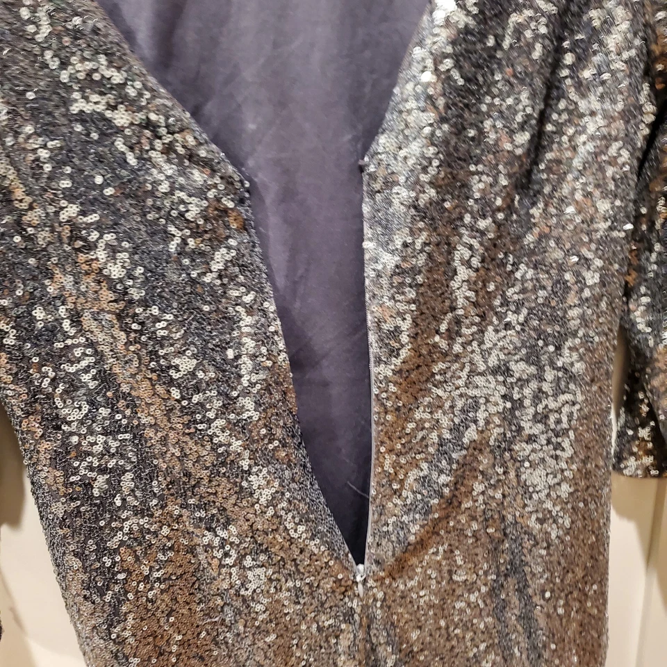 Adrianna Papell Silver Sequin Long Sleeve Cocktail Dress Size 6 Formal Swiftie - Image 4 of 4
