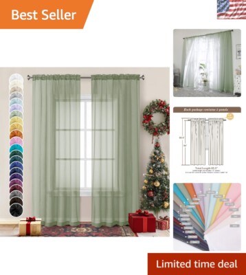 Translucent Sage Green Window Panels | 2 Pieces, 84  Long for Modern Homes