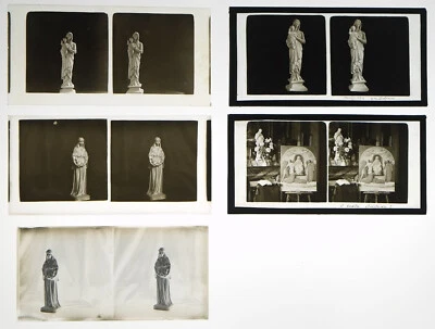 5 PHOTOGRAPHIES plaque stéréoscopique verre 8,5x17 cm Statuette VIERGE et ENFANT - Photo 1/4