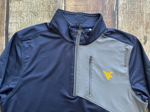 CUTTER & BUCK CB DRYTEC 1/4 ZIP WVU WEST VIRGINIA BLUE MENS MEDIUM EXCELLENT - Picture 4 of 8