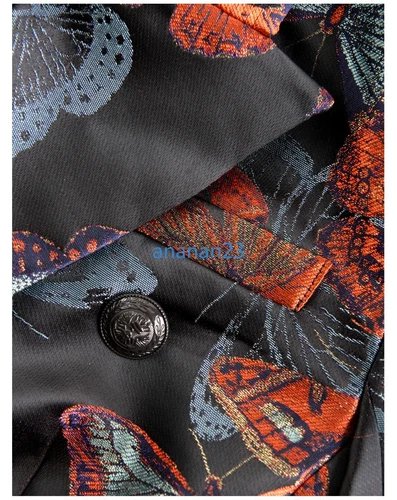Damen L'AGENCE Jacquard Schmetterling Zweireiher Blazer Jacke Mantel Schwarz Multi - Bild 12 von 16