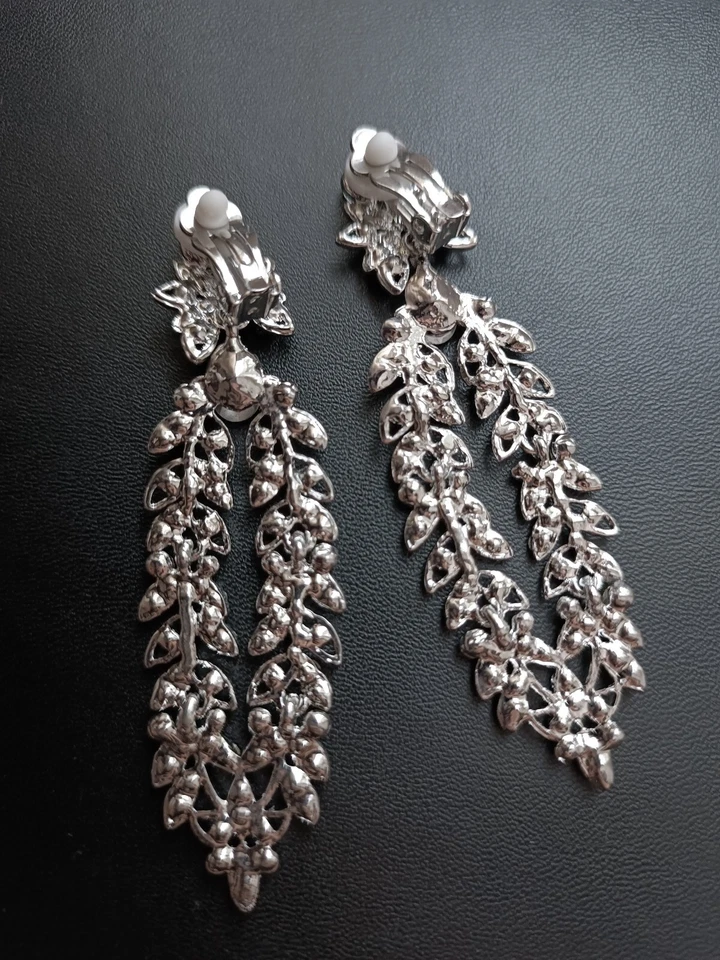 Ohrringe Strass silberfarben Blätter-Form Clip  Kronleuchter M2 Modeschmuck  - Bild 4 von 4