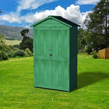 Outdoor Wood Storage Shed, Garden Tool Cabinet with Waterproof Asphalt Roof