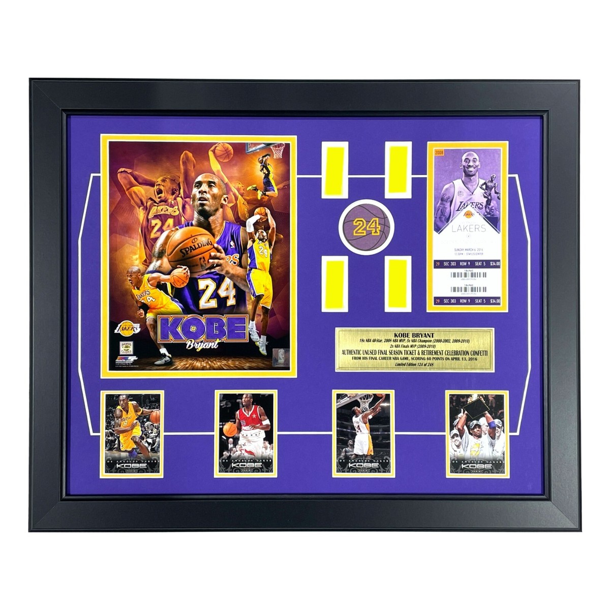 Kobe Bryant Final Lakers Game Used Confetti Last Season Ticket Framed  #D/248
