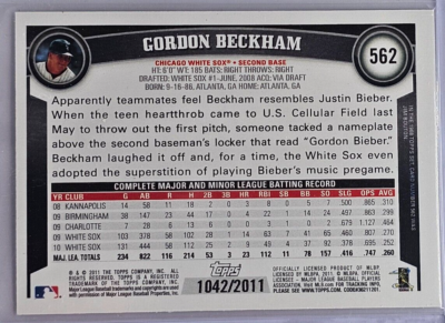 2011 Topps Gold Chicago White Sox Baseball Card #562 Gordon