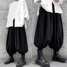 Japanese Gothic Punk Mens Baggy Pants Wide Leg Loose Rock Trousers Casual Black