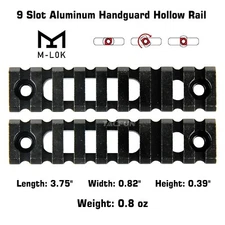 2PCS M-Lok Aluminum Hollow Rail 9 Slot Picatinny Weaver for MLOK