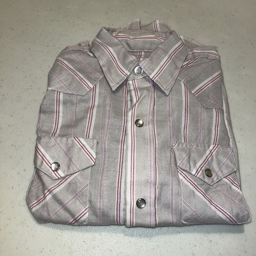 Panhandle Slim Western Button Up Shirt YOUTH Size (M/10) Striped Grey Pink - Picture 7 of 7