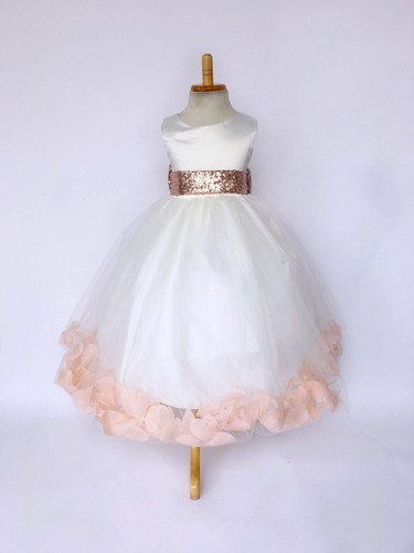 Ivory Tulle Sequence Rose Petal Dress Easter Birthday Spring Summer Satin #24 - Picture 42 of 56