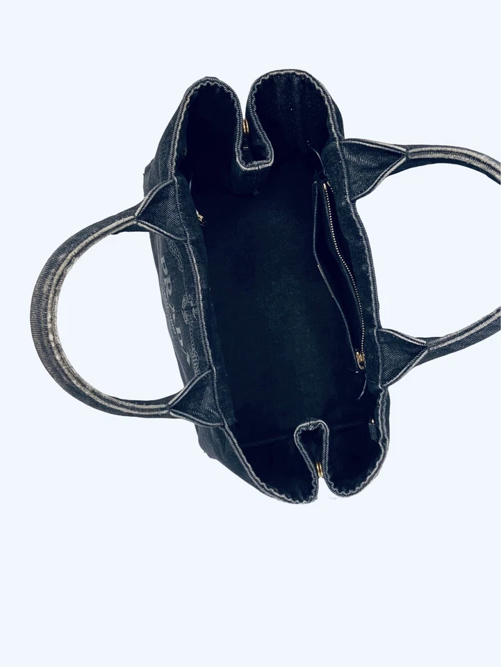 PRADA Medium Canapa Black Denim Tote with Triangle Logo with CoA Pre-Loved - Image 4 of 4