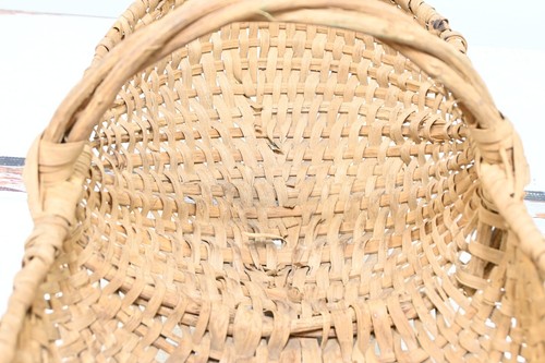 Vntg Double Market Butt Basket Grapevine Handle Godseye Sides 10.5"x20" Handmade - Picture 8 of 11