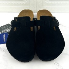 New Birkenstock Boston Black Suede Leather Soft Footbed Clog Women's Men's Shoes