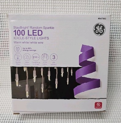 GE StayBright Random Sparkle 100ct LED Icicle-Style Lights Warm White New