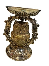 Bath & Body Works Candle Holder Large 3 Wick Pedestal Antique Gold Brass Owl New