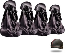 4PCS Silky Durags for Men Women 360 Waves with 1 Wave Cap, Silky Satin Durag