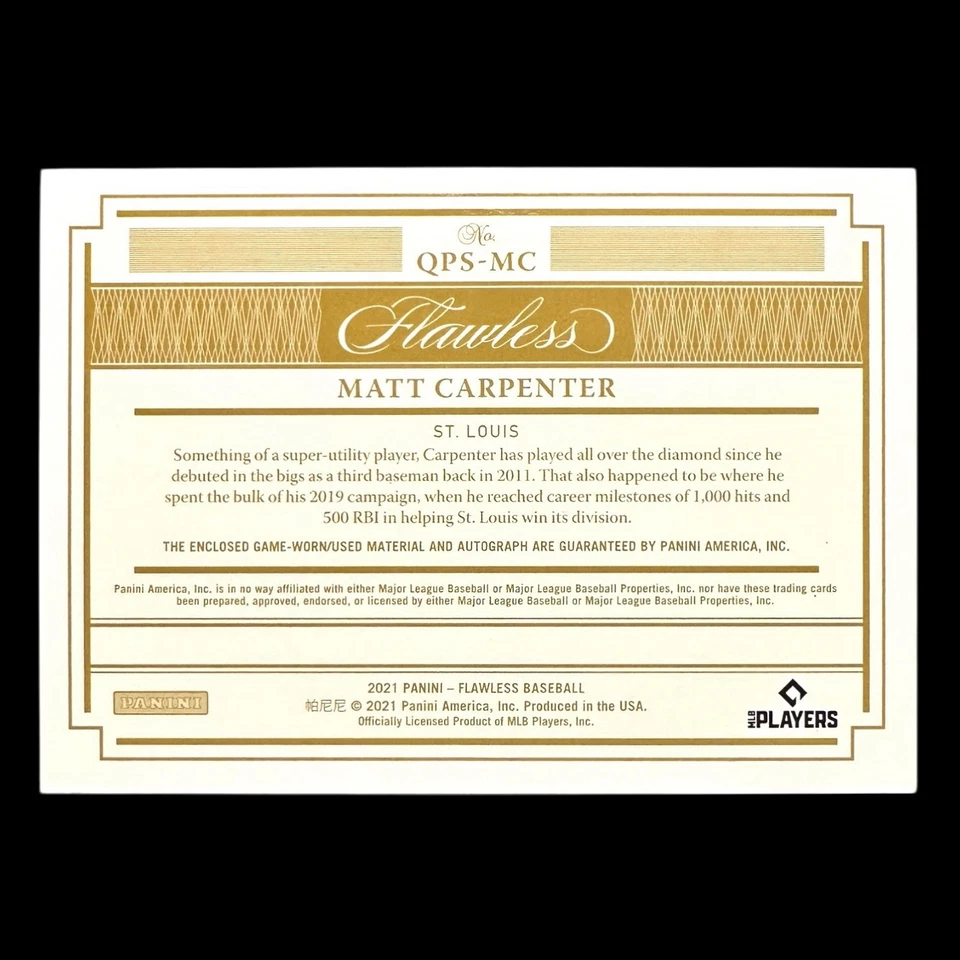 Parche cuádruple Panini Flawless 2021 #QPC-MC carpintero mate firmas zafiro #/7 Foto 2 de 2