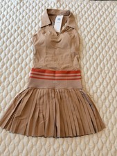 Alo Yoga Women's Beige Red Pleated Athletic Tennis Skirt Short Striped