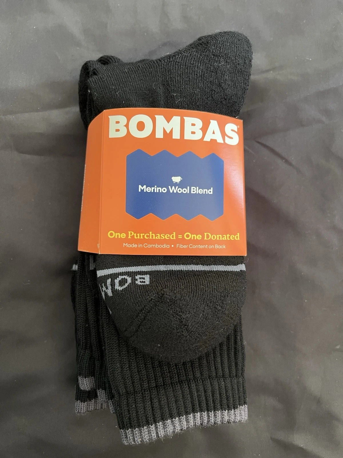 Bombas 3-Pack Merino Wool Blend Crew Socks Size Medium Black New