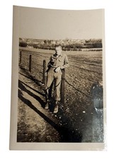 1945 WW2 Photo U.S. Army GI Leaning Against Fence Rural Field