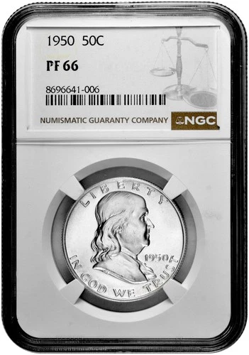 1950 50C Proof Silver Franklin Half Dollar NGC Graded PF 66