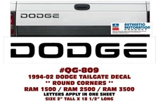 QG-809 1994 1995 199 1998 2000 2001 2002 DODGE RAM TAILGATE DECAL ROUND CORNERS