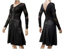 Versace Black Tulle and Leather Dress 38 - 2