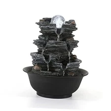  Tabletop Water Fountain Indoor Waterfalls Fountains with White LED Style 7