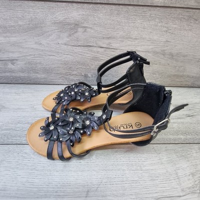 Krush Damen-Sandalen Knöchelriemen Keilabsatz schwarz Blumen offene Zehenpartie UK 5 EU 38