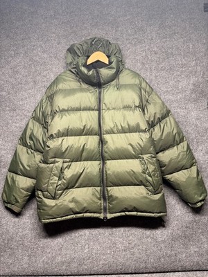 VTG Gap Men's Down Puffer Coat L Dark Green Hooded Zipper Ski