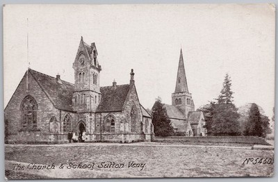 SUTTON VENY Wiltshire Die Kirche & Schule Postkarte