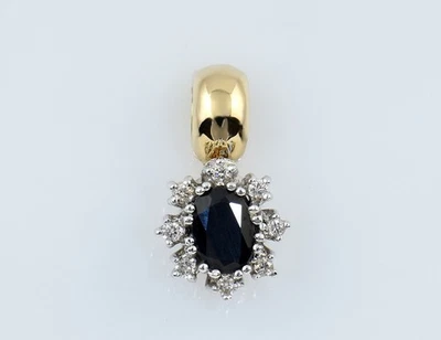 Anhänger Saphir Diamant 585/000 14 K Gelb-Weißgold 8 Brillanten zus. 0,08 ct - Bild 1 von 3