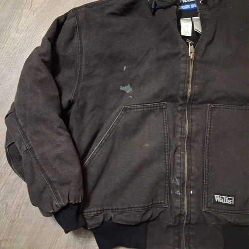 Walls Hooded Work Jacket Full Zip Black Thrashed Distressed Sun Faded XL image 5