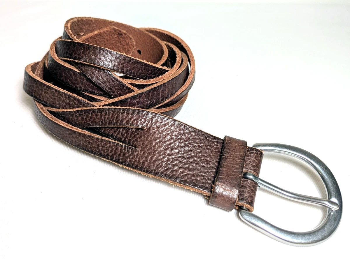 Lands\' End Woven Brown Leather and Beige Linen Belt - Women\'s Size M / 36\