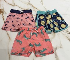 Cat & Jack Boys' 2T Swim Shorts Lot of 3 Shark Crocodile Lemon Dinosaur Prints