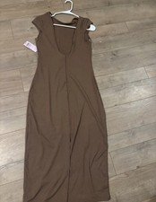 NEW Wild Fable Women's Backless Cap Sleeve Midi Bodycon Dress Large Brown NWT