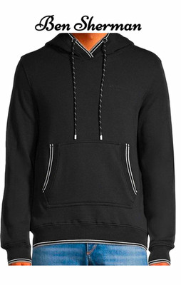 Ben Sherman Men's Black Fleece Pullover Hoodie Logo Drawstring Pockets Size S