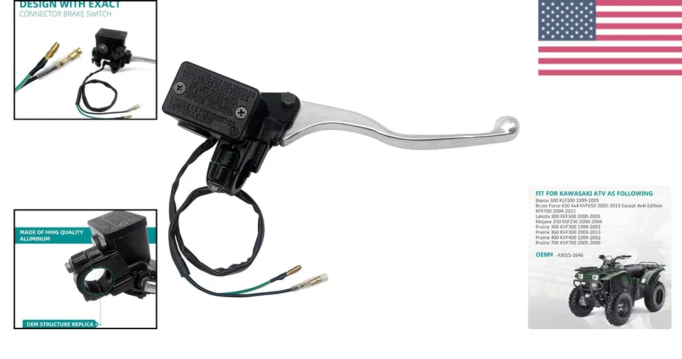 Direct Fit Front Brake Master Cylinder for Kawasaki Prairie 300, 360, 400, 700 Foto 2 de 4