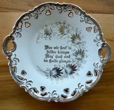 Silberne Hochzeit - tolle Schale/Porzellan, weiß-silber, Deko/Geschenk