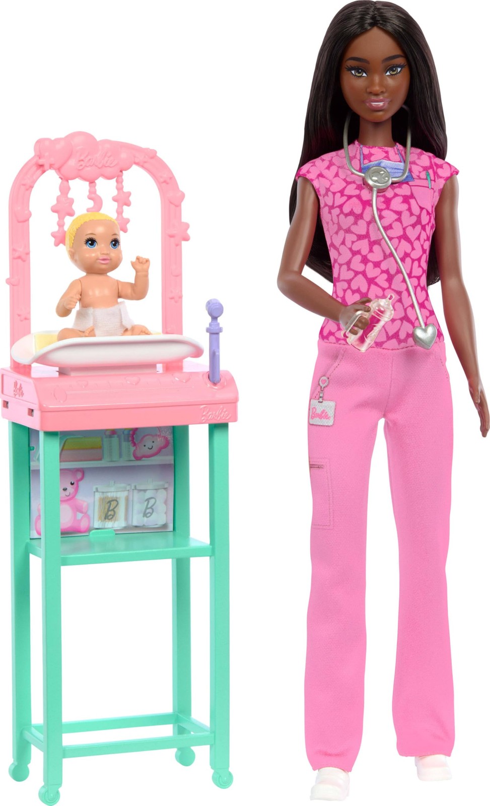 Barbie Baby Doctor Playset with Brunette Fashion Doll Wearin