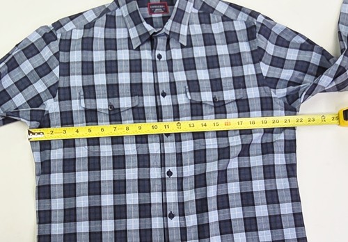Camicia Untuckit taglia media uomo blu giallo orlo check manica lunga cotone taschino - Foto 3 di 9