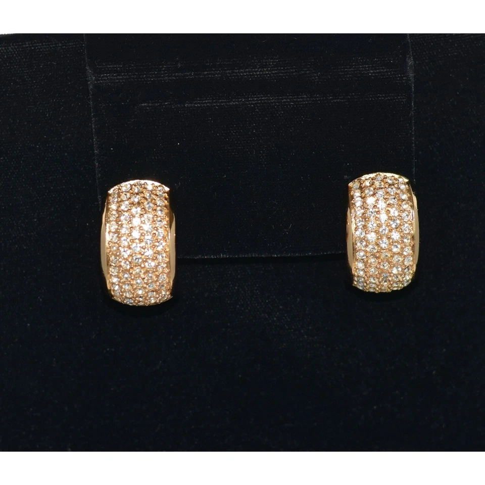 Christian Dior Henkel Grosse Chunky Half Moon Pave Rhinestone Clip Earrings - Image 2 of 4