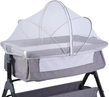 Portable Bassinet Cover with Mosquito Net & 2-Way Zipper, Bassinet Bedside Sleep