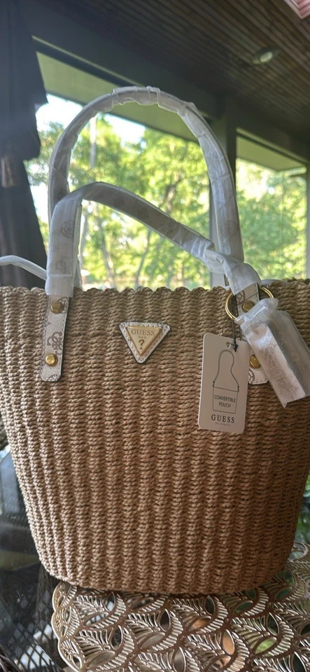 Guess Lilica Raffia Tote Bag Women's Beige NWT - Image 2 of 4