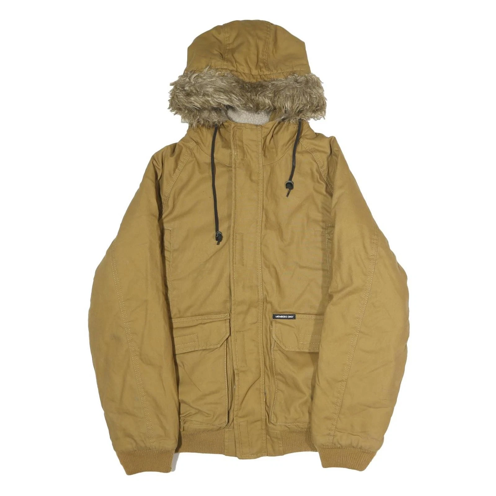 MEMBERS ONLY Mens Beige Cotton Bomber S Jacket Plain Zip Hooded Casual