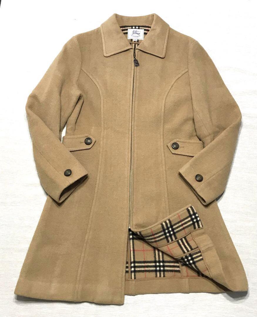 Burberry Belted Coat Nova check Long Sleeves Camel Wool Size S For Women