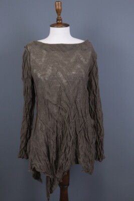 Absolut by Zebra Brown Asymmetrical Knit Linen A-Line Short Dress Size 1