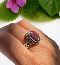 Faceted Garnet Red Gemstone 925 Sterling Silver Statement Ring Latest Jewellery
