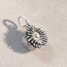 .925 Sterling Silver 3-D SEA ANEMONE CHARM Pendant Tide Pool 925 New NT65